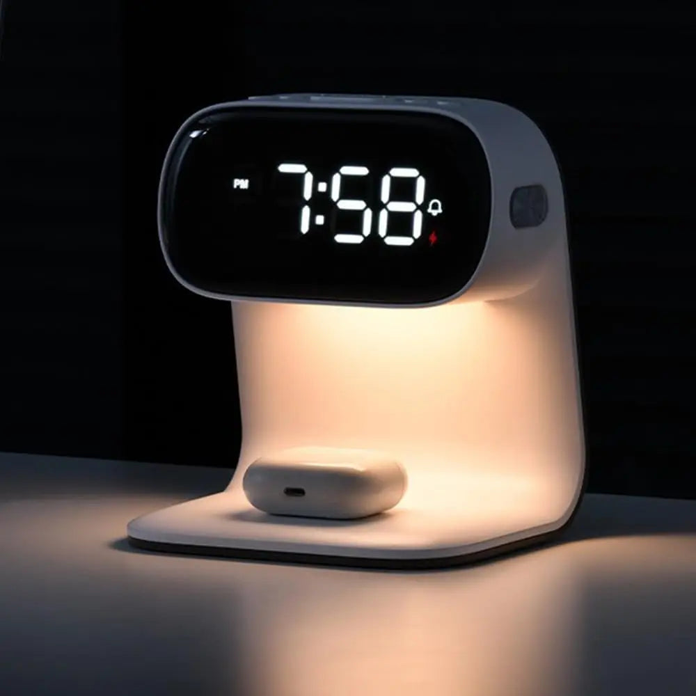 3 in 1 Wireless Charger 15W Fast Charging with Digital Clock Alarm Clock Night Light,Wireless Charging Station for iPhone Apple Watch AirPods Qi Devices