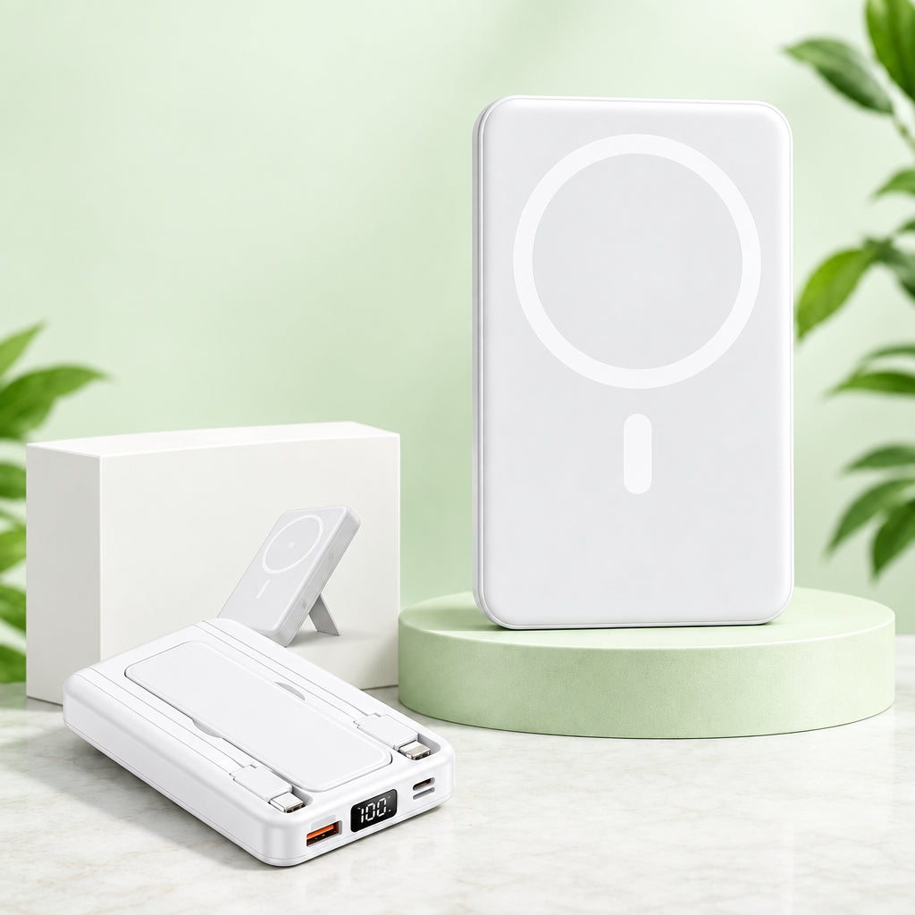 Batterie Externe Aimantée 10000mAh avec Câbles Intégrés et Support