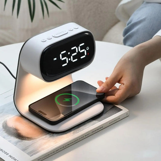 3 in 1 Wireless Charger 15W Fast Charging with Digital Clock Alarm Clock Night Light,Wireless Charging Station for iPhone Apple Watch AirPods Qi Devices