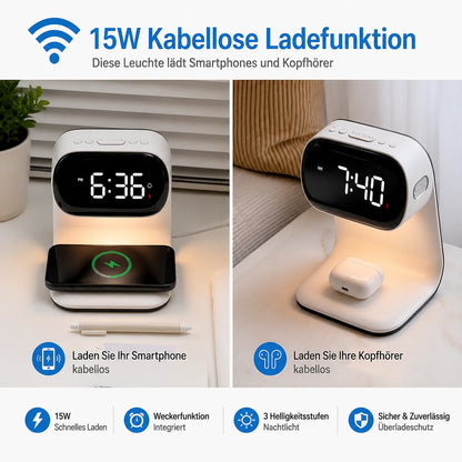 3 in 1 Wireless Charger 15W Fast Charging with Digital Clock Alarm Clock Night Light,Wireless Charging Station for iPhone Apple Watch AirPods Qi Devices