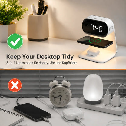 3 in 1 Wireless Charger 15W Fast Charging with Digital Clock Alarm Clock Night Light,Wireless Charging Station for iPhone Apple Watch AirPods Qi Devices
