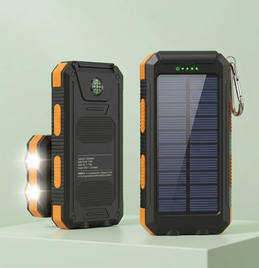Batterie Externe Solaire 20000mAh – Lampes LED et Boussole pour Camping