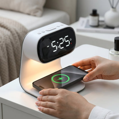 Réveil Chargeur Induction 3 en 1 avec Veilleuse – Charge Sans Fil 15W