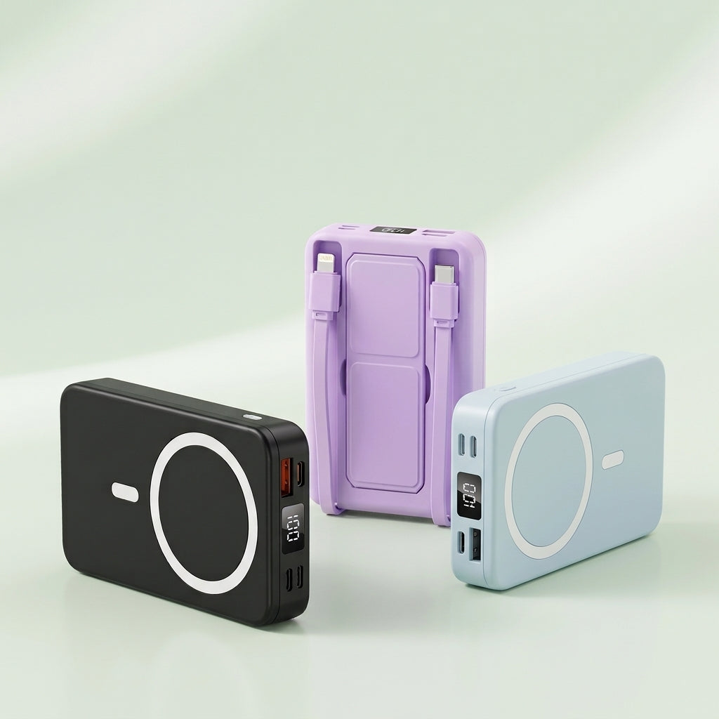 Batterie Externe Aimantée 10000mAh avec Câbles Intégrés et Support