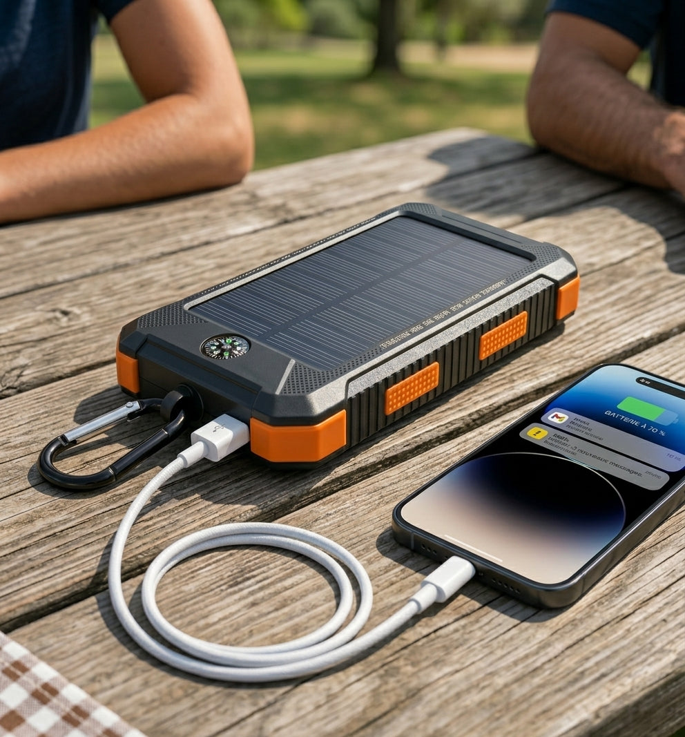 Batterie Externe Solaire 20000mAh – Lampes LED et Boussole pour Camping