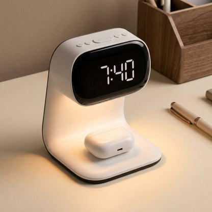 Réveil Chargeur Induction 3 en 1 avec Veilleuse – Charge Sans Fil 15W
