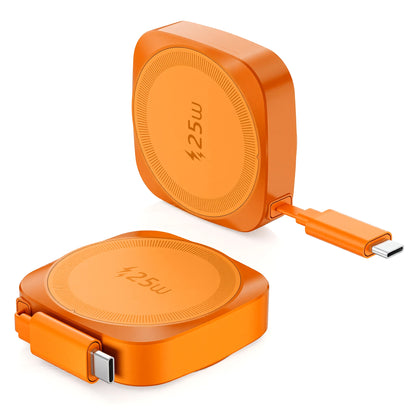 25W Qi2 Magnetic Wireless Charger for iPhone 17 16 15 Pro Max & AirPods, Fast Charging Pad with 70cm Retractable Type-C Cable