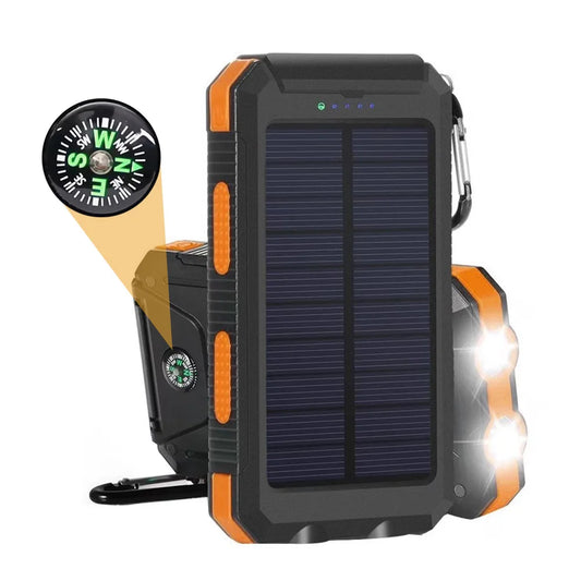 20000mAh Solar Power Bank, Portable Solar Phone Charger with 2 USB Ports, Dual LED Flashlights & Compass, Rechargeable External Battery Pack for Camping, Hiking & Outdoor Activities
