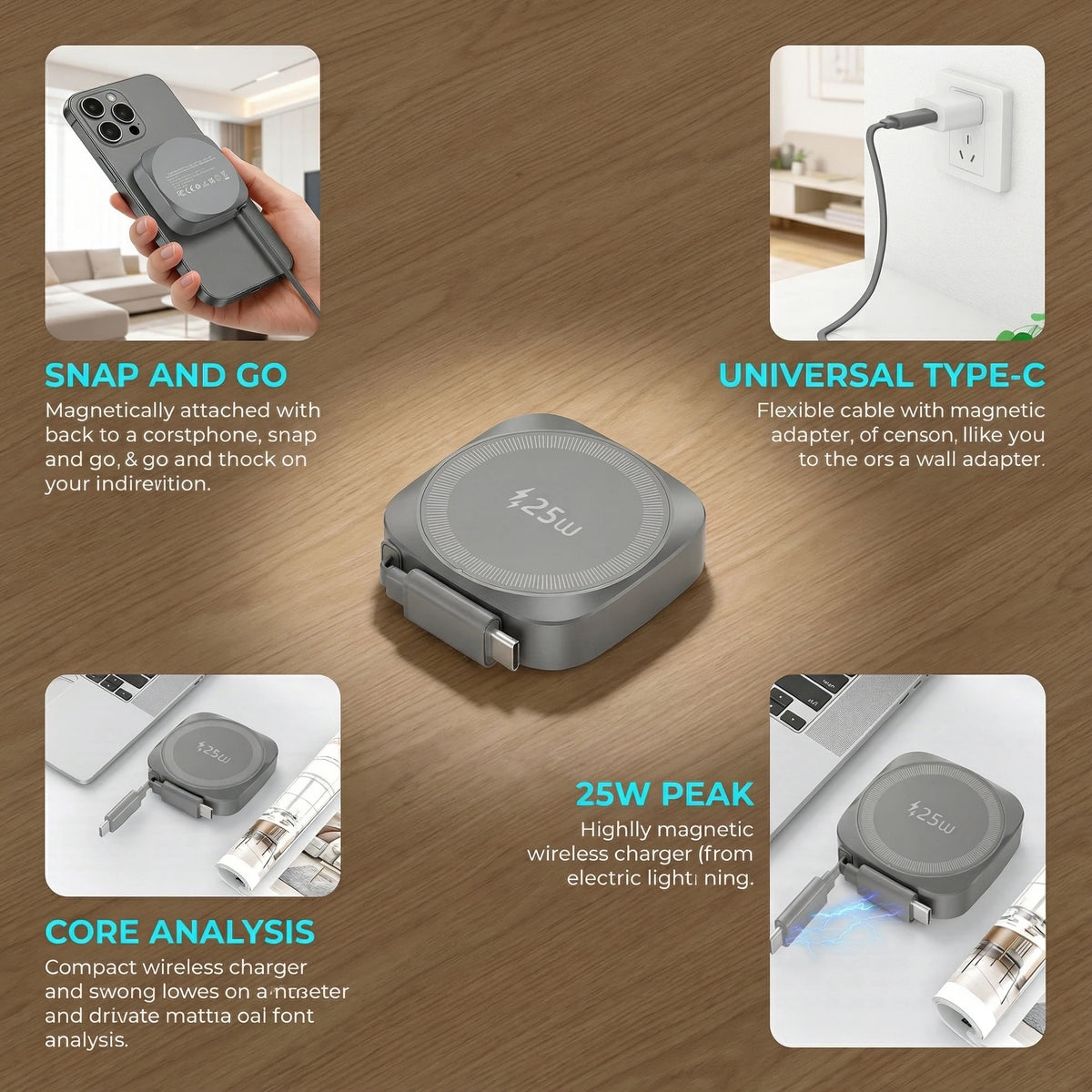 25W Qi2 Magnetic Wireless Charger for iPhone 17 16 15 Pro Max & AirPods, Fast Charging Pad with 70cm Retractable Type-C Cable