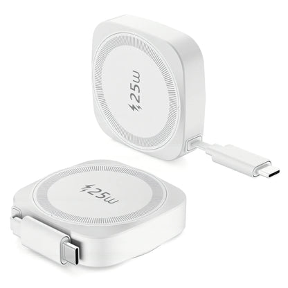 25W Qi2 Magnetic Wireless Charger for iPhone 17 16 15 Pro Max & AirPods, Fast Charging Pad with 70cm Retractable Type-C Cable