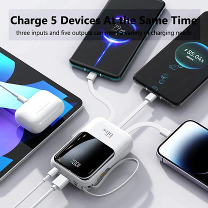 10000mAh Power Bank PD66W Fast Charge Portable Charger with Built-in 4 Cables & LED Flashlight, External Battery Pack Compatible with Smartphones, Lightweight Power Source for Daily Business Camping Travel Outdoor