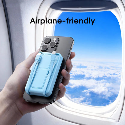 10000mAh Large Capacity Magnetic Wireless Power Bank, Built-in 2 Type-C Cables Foldable Stand PD Fast Charging Portable Charger