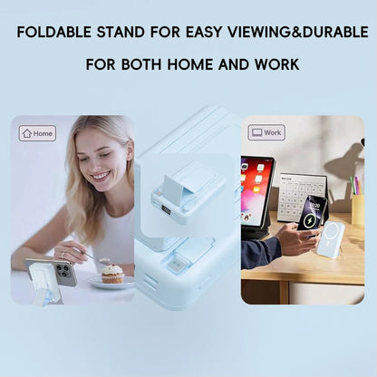 10000mAh Large Capacity Magnetic Wireless Power Bank, Built-in 2 Type-C Cables Foldable Stand PD Fast Charging Portable Charger