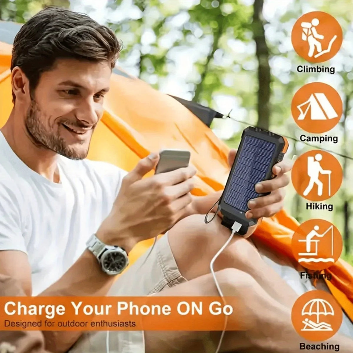 20000mAh Solar Power Bank, Portable Solar Phone Charger with 2 USB Ports, Dual LED Flashlights & Compass, Rechargeable External Battery Pack for Camping, Hiking & Outdoor Activities