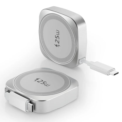 25W Qi2 Magnetic Wireless Charger for iPhone 17 16 15 Pro Max & AirPods, Fast Charging Pad with 70cm Retractable Type-C Cable