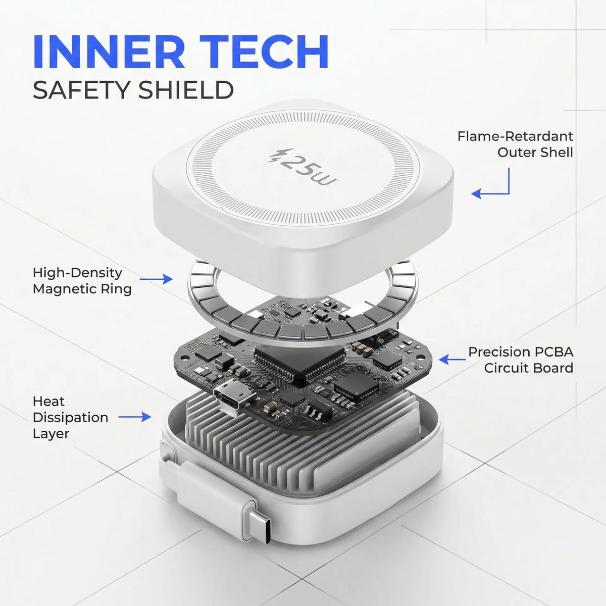 25W Qi2 Magnetic Wireless Charger for iPhone 17 16 15 Pro Max & AirPods, Fast Charging Pad with 70cm Retractable Type-C Cable