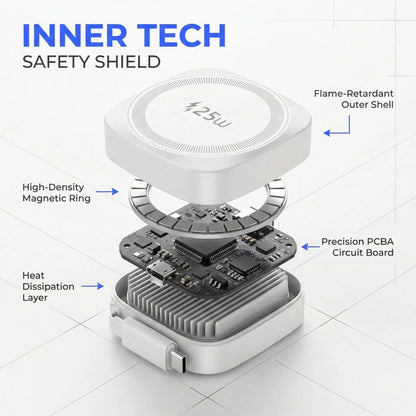 25W Qi2 Magnetic Wireless Charger for iPhone 17 16 15 Pro Max & AirPods, Fast Charging Pad with 70cm Retractable Type-C Cable