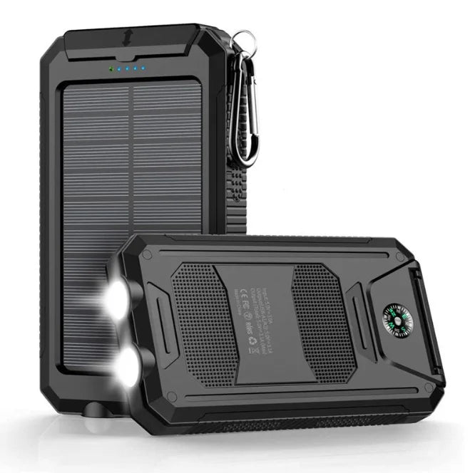 20000mAh Solar Power Bank, Portable Solar Phone Charger with 2 USB Ports, Dual LED Flashlights & Compass, Rechargeable External Battery Pack for Camping, Hiking & Outdoor Activities