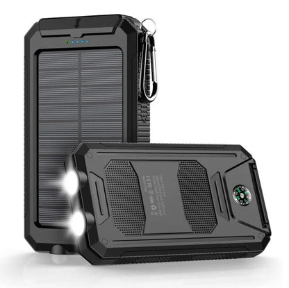 20000mAh Solar Power Bank, Portable Solar Phone Charger with 2 USB Ports, Dual LED Flashlights & Compass, Rechargeable External Battery Pack for Camping, Hiking & Outdoor Activities