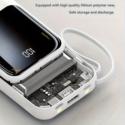 10000mAh Power Bank PD66W Fast Charge Portable Charger with Built-in 4 Cables & LED Flashlight, External Battery Pack Compatible with Smartphones, Lightweight Power Source for Daily Business Camping Travel Outdoor