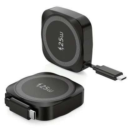 25W Qi2 Magnetic Wireless Charger for iPhone 17 16 15 Pro Max & AirPods, Fast Charging Pad with 70cm Retractable Type-C Cable