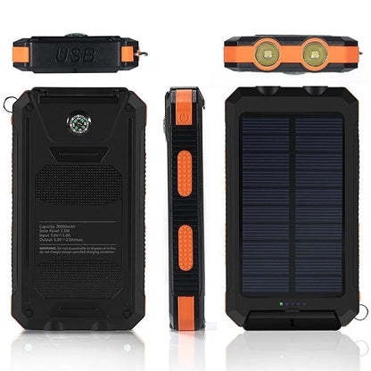 20000mAh Solar Power Bank, Portable Solar Phone Charger with 2 USB Ports, Dual LED Flashlights & Compass, Rechargeable External Battery Pack for Camping, Hiking & Outdoor Activities