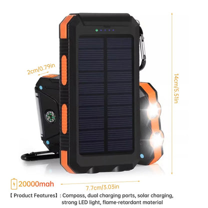 20000mAh Solar Power Bank, Portable Solar Phone Charger with 2 USB Ports, Dual LED Flashlights & Compass, Rechargeable External Battery Pack for Camping, Hiking & Outdoor Activities