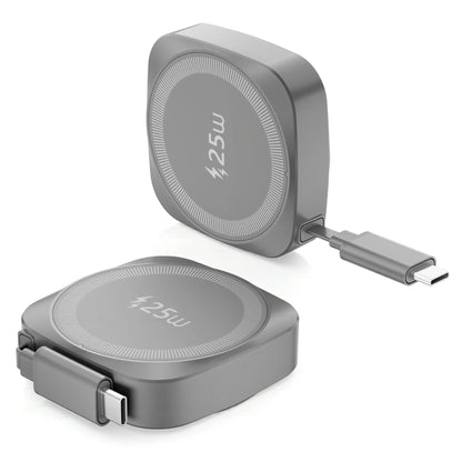 25W Qi2 Magnetic Wireless Charger for iPhone 17 16 15 Pro Max & AirPods, Fast Charging Pad with 70cm Retractable Type-C Cable