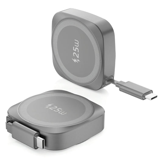 25W Qi2 Magnetic Wireless Charger for iPhone 17 16 15 Pro Max & AirPods, Fast Charging Pad with 70cm Retractable Type-C Cable